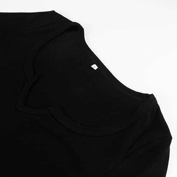 Artfish Women’s Ribbed Long Sleeve Crop Top – Slim Fit Scoop Neck V-Notch Basic Tee