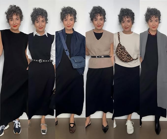 2025 GRECERELLE Women’s Long Maxi Dress Casual Loose Round Neck Split Pocket Style