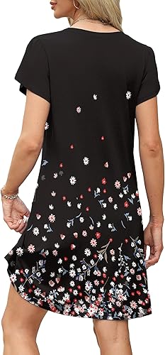 OFEEFAN Womens Summer Dresses 2025 OFEEFAN Womens Summer Dresses 2025 Tulip Petal Short Sleeve V Neck Loose Swing Sundresses with Pockets Plain/PrintTulip Petal Short Sleeve V Neck Loose Swing Sundresses with Pockets Plain/Print