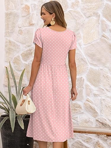 ANRABESS Women’s Summer Midi Dress Short Sleeve A-Line Floral T-Shirt Sundress w/ Pockets