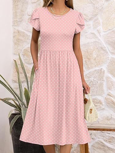 ANRABESS Women’s Summer Midi Dress Short Sleeve A-Line Floral T-Shirt Sundress w/ Pockets