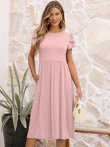 ANRABESS Women’s Summer Midi Dress Short Sleeve A-Line Floral T-Shirt Sundress w/ Pockets